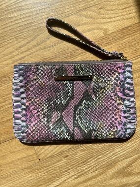 Brahmin Pink and Black Python-Print Wristlet Clutch